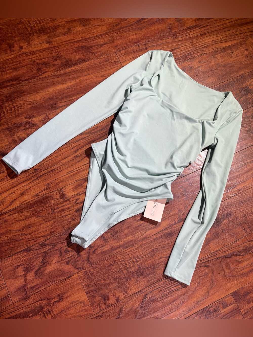 NWT SHEIN women’s size S mint green long sleeve square neck bodysuit